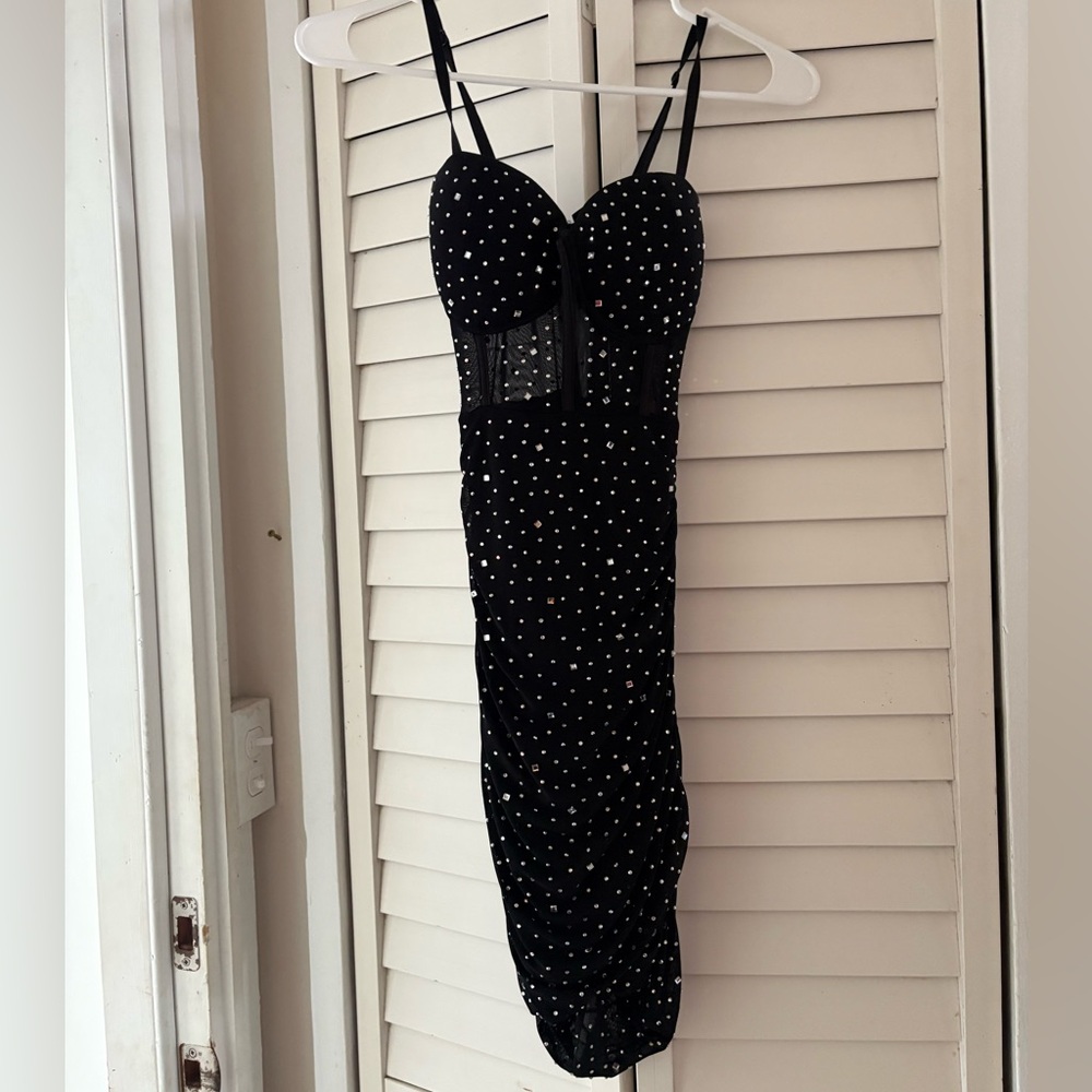 Windsor Black Strapless Dress with White Polka Dots